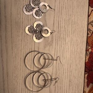 Adorable Silver Floral and Hoop Earrings Set